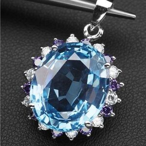 16ct Topaz Sapphire Pendant and Chain in 925 Silver
